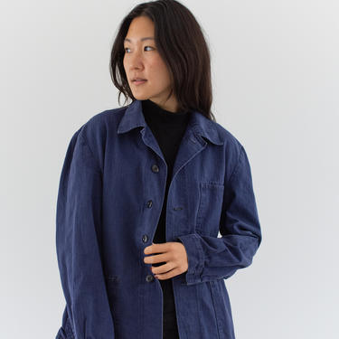 Vintage Blue Chore Jacket | Unisex Herringbone Twill Cotton Utility Work Coat | M | FJ038 