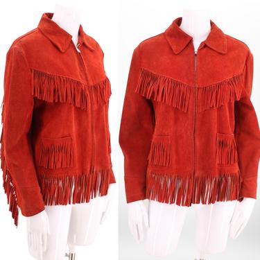60s K BAR Z womens red suede western fringe jacket M-L / vintage 1960s rock and roll Woodstock era fringed jacket 70s M-L 18 