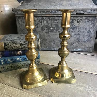 Pair Brass Candlesticks, Candle Holders, Vintage, 8 inch, KH 