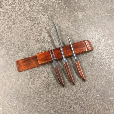 Vintage Robeson Cutlery Carving Knife Set Retro 1960s Set of 3 Knives + Fork + Shur Edge Stainless Steel Blade + Pakkawood Sheath + Serving 