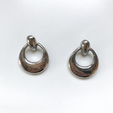 80s Gunmetal Oval Teardrop Earrings 