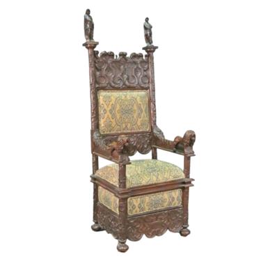 Throne Chair, Carved Figural, Lion Details, Renaissance Style, Vintage / Antique