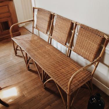 Woven Rattan Bamboo Bench, 3 seater bamboo bench, antique bamboo bench, woven rattan settee, woven settee, rattan sofa, rattan couch 