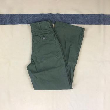 Size 24 x 27 Vintage 1960s OG-107 US Army Green Fatigue Baker Pants 