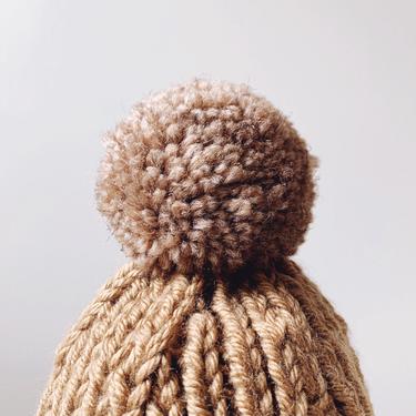 Little Minnows Hand Knit Baby Beanie Hat // Acorn Brown with Pompom 