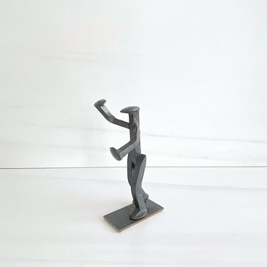 Vintage Modernist 1960s 1970s Brutalist NAIL Art Sculpture of Male Figure Artist Signed: Homer Inness 
