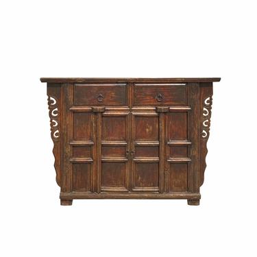 Chinese Vintage 2 Drawers Raw Rustic Brown Side Table Cabinet cs6913E 