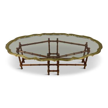 Faux Bamboo Coffee Table With Brass and Glass Top