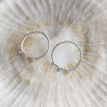 Sterling Silver and White Sapphire Three Stone Earrings