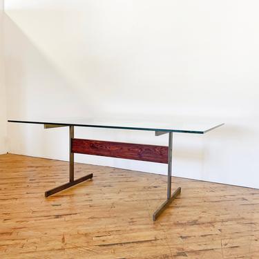 Minimalist Dining Table Mid Century Modern Roland Carter Bronze Rosewood I-Beam Glass Lane Alta Vista 