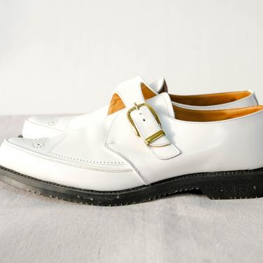 Vintage George Cox White Leather Monk Strap Creepers Unworn w/ Box | Made in England | Size 10 UK 11 USA | English Designer Mod Punk Shoes 