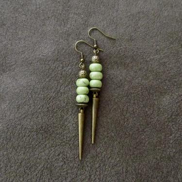 Jasper earrings, ethnic earrings, mid century modern earrings, rustic earrings, boho chic earrings, bronze minimalist, green earrings 