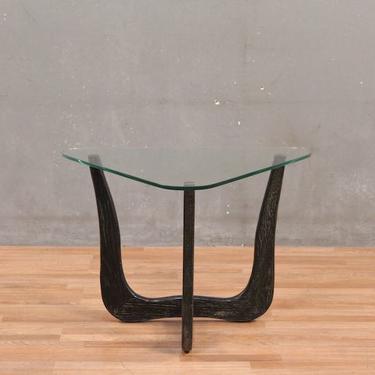 Mid Century Modern Geometric Glass-Top End Table