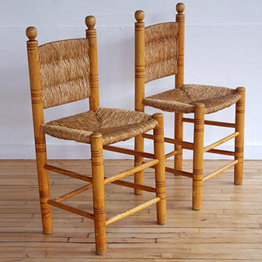 Pair of Mexican Side Chairs w. Rush Seats