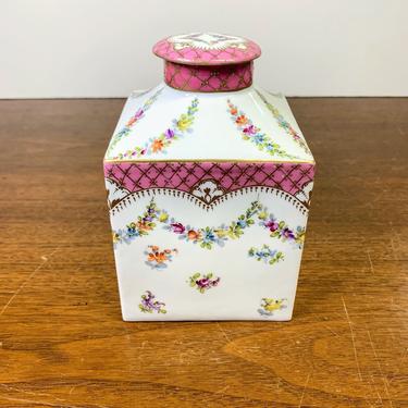 Antique Charles Ahrenfeldt Saxonia Hand Painted Floral Gilt Tea Caddy Spice Box 
