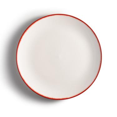Off White Porcelain Dinner Plate / Shadow Red Trim