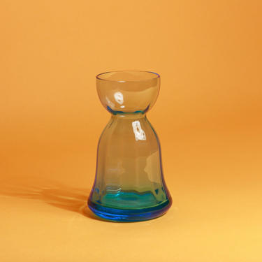 80s Blue Hourglass Unique Minimal Colored Glass Vase 