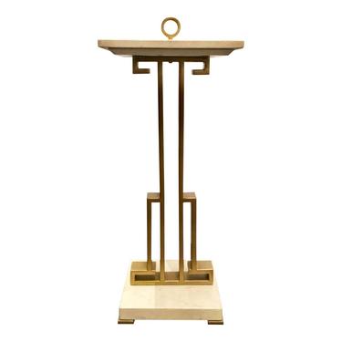 Caracole Modern Two Stoned Architectural Cream and Antique Brass Side Table