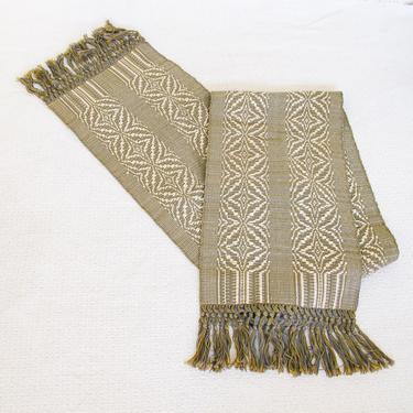 Long Scandinavian Vintage Woven Blue, Gold and Grey Table Runner 