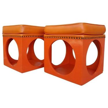 Mod Orange Cube Stools 1970's 