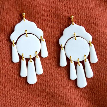White Clay Chandelier Dangle Earrings, Gift for Her 