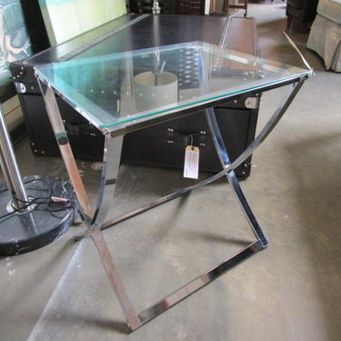CHROME AND GLASS ACCENT TABLE