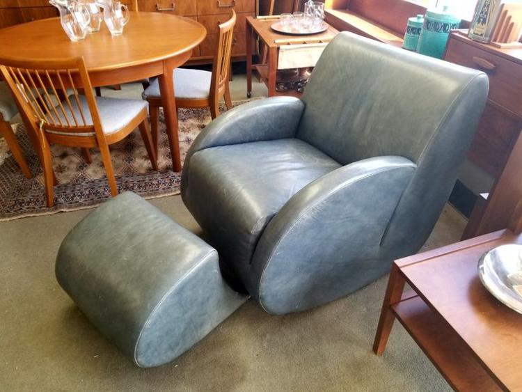 Vintage leather chair and ottoman