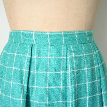 80s silk & wool midi skirt - spearmint green skirt / Carlisle skirt - vintage mint green skirt / windowpane check skirt - 80s designer skirt 