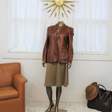 Rust color leather jacket with buttons 