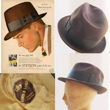 Vintage 1950's Coffee Brown Velour Felt Hat with New Feather Trim
