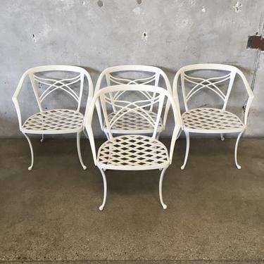 Set of Four Cast Aluminum Lattice Seat Chairs By Brown Jordan