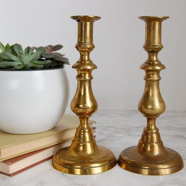 Vintage Large Brass Candlesticks - Large Brass Candle Holders - French Apartment Decor by PursuingVintage1