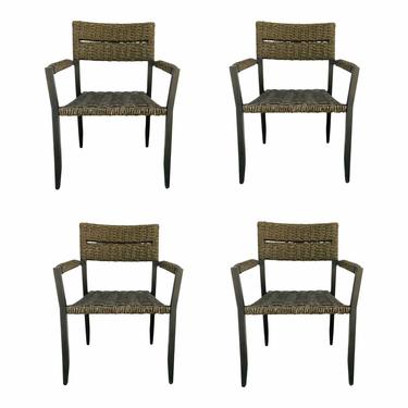 Modern Taupe Woven Resin Outdoor Dining Chairs - Set of 4