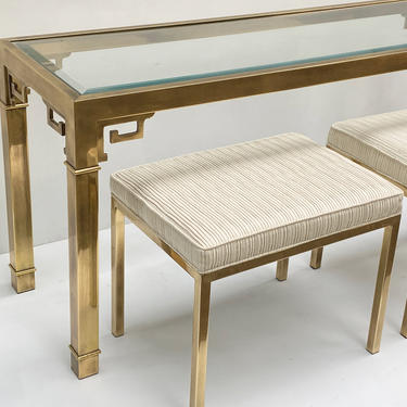 MCM Mastercraft Brass Console Table With Benches 