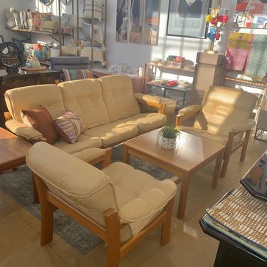 Danish Teak Leather Sofa and Chair Set