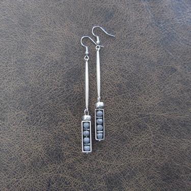 Industrial earrings, silver lava rock and silver minimalist earrings, mid century modern earrings,  unique Art Deco earrings, geometric 