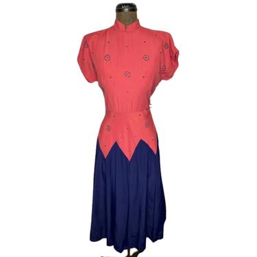 1940s Gaberdine Dress with Studs 