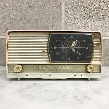Vintage Radio Retro 1950s RCA Victor + Model 9-C-7FE + Pink Color + AM Clock Radio + Tube + Electric + Home Audio + Collectible + Decor 