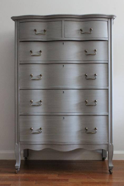 Sold Vintage Light Grey Tall Dresser, Light Grey Long Dresser