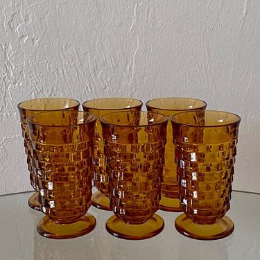 Amber Cube Footed Tumbler Glasses