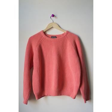 Vintage 80s Lands End Coral Pink Cotton Knit Pullover Sweater 