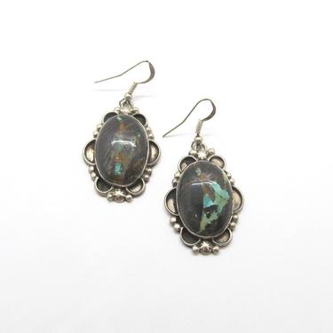GET STONED Navajo Silver and Turquoise Earrings | Sterling Silver Hook Earrings | Stamped L | Handcrafted Southwestern Boho Bohemian Jewelry 