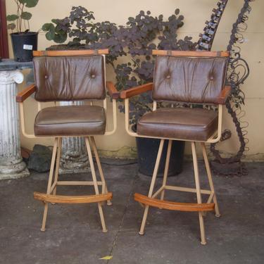 Pair of California Modernist Bar Stools in Manner of Cleo Balden Inca Products ~ 2 Cleo Baldon Style 1960s Swivel Barstools by Inca Products 