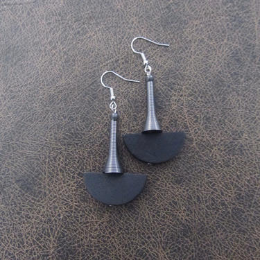 Black wood and gunmetal earrings, tribal earrings, Afrocentric African earrings, geometric earrings, modern earrings, unique earrings, bold 