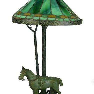 Lamp, Tiffany, Slag Glass, Green Molten Art Deco Bronze, 1920's Lovely Vintage