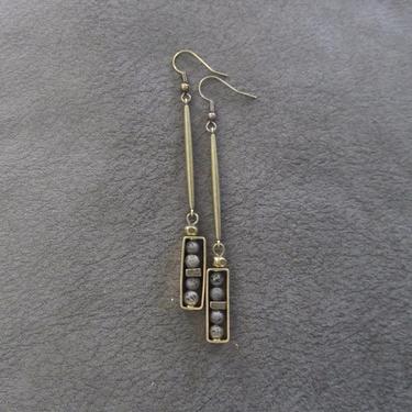 Industrial earrings, silver lava rock and brass minimalist earrings, mid century modern earrings, unique Art Deco earrings, geometric 