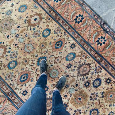 Antique 6’8.5” x 9’9” Allover Floral Geometric Earth-toned Rustic Wool Pile Rug 1880s - FREE DOMESTIC SHIPPING 