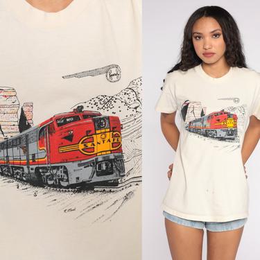 Train Shirt Graphic Tshirt Orange Empire Railway Museum 80s Travel Perris California Retro Tee 1980s Vintage Top Medium 