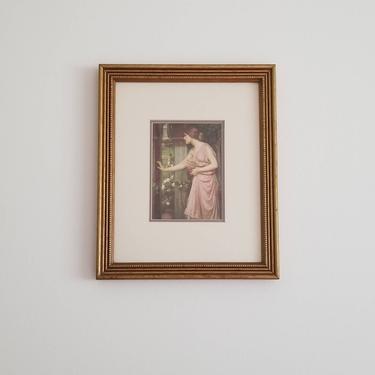 Vintage Framed Art Print / Greek Mythology Inspired / Psyche Entering Cupids Garden / Gold Painted Wooden Frame / Fine Art Accent Wall Decor 