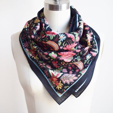 Large Vintage Paisley Floral Cotton Scarf  | 1980s/1990s Dark Floral Shawl Museum of Fine Arts Boston 